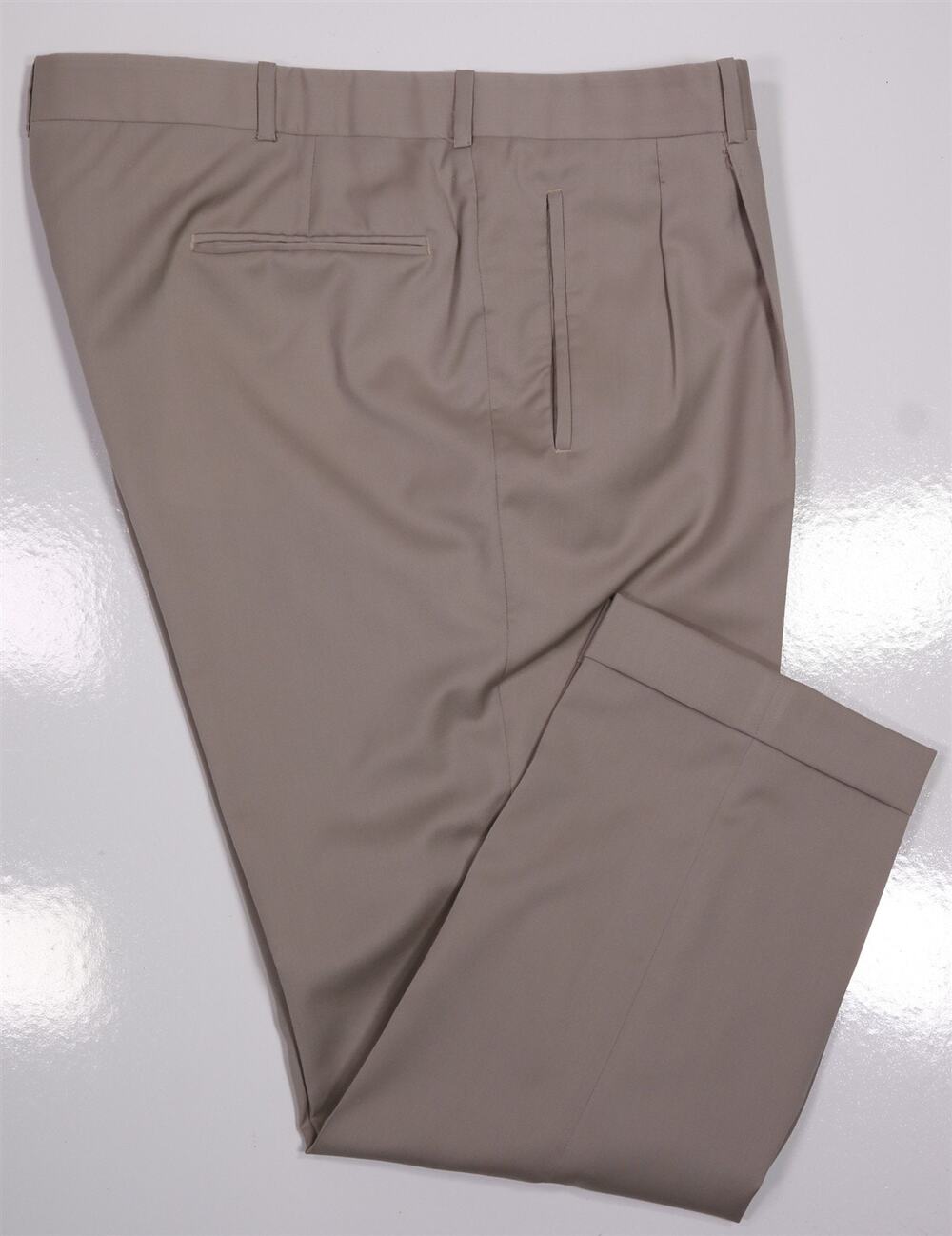 Nino Corvato Bespoke Hand Tailored Taupe Tan Wool Pleated Dress Pants 40x27